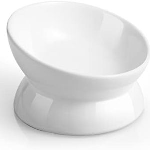 LoeJan Elevated Cat Food Bowl, 5 Oz Ceramic Raised and Tilted Water Bowl, Anti Vomiting and Protect Pets' Spines Dishes for Small Dog, Fat Faced Cat, Kitten (White, 1 Pack) : LoeJan: Pet Supplies