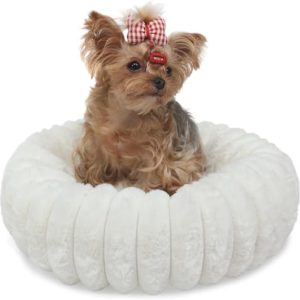 Tiny Dog Bed for Small Dogs and Cats – 16 Inch Donut Washable Soft Comfort Indoor Extra Small Pet Bed,Calming Anti-Anxiety Non-Slip Fluffy Plush Faux Fur Round Puppy Beds Fits Up to 5 lbs Pets,Cream : Pet Supplies