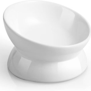 LoeJan Elevated Cat Food Bowl, 5 Oz Ceramic Raised and Tilted Water Bowl, Anti Vomiting and Protect Pets' Spines Dishes for Small Dog, Fat Faced Cat, Kitten (White, 1 Pack) : LoeJan: Pet Supplies
