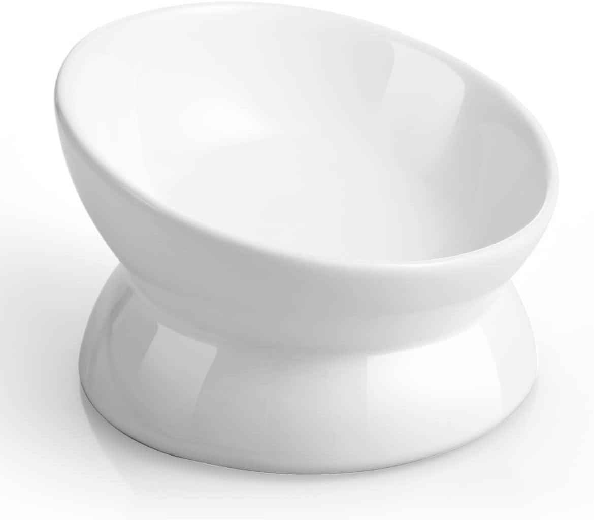 LoeJan Elevated Cat Food Bowl, 5 Oz Ceramic Raised and Tilted Water Bowl, Anti Vomiting and Protect Pets' Spines Dishes for Small Dog, Fat Faced Cat, Kitten (White, 1 Pack) : LoeJan: Pet Supplies