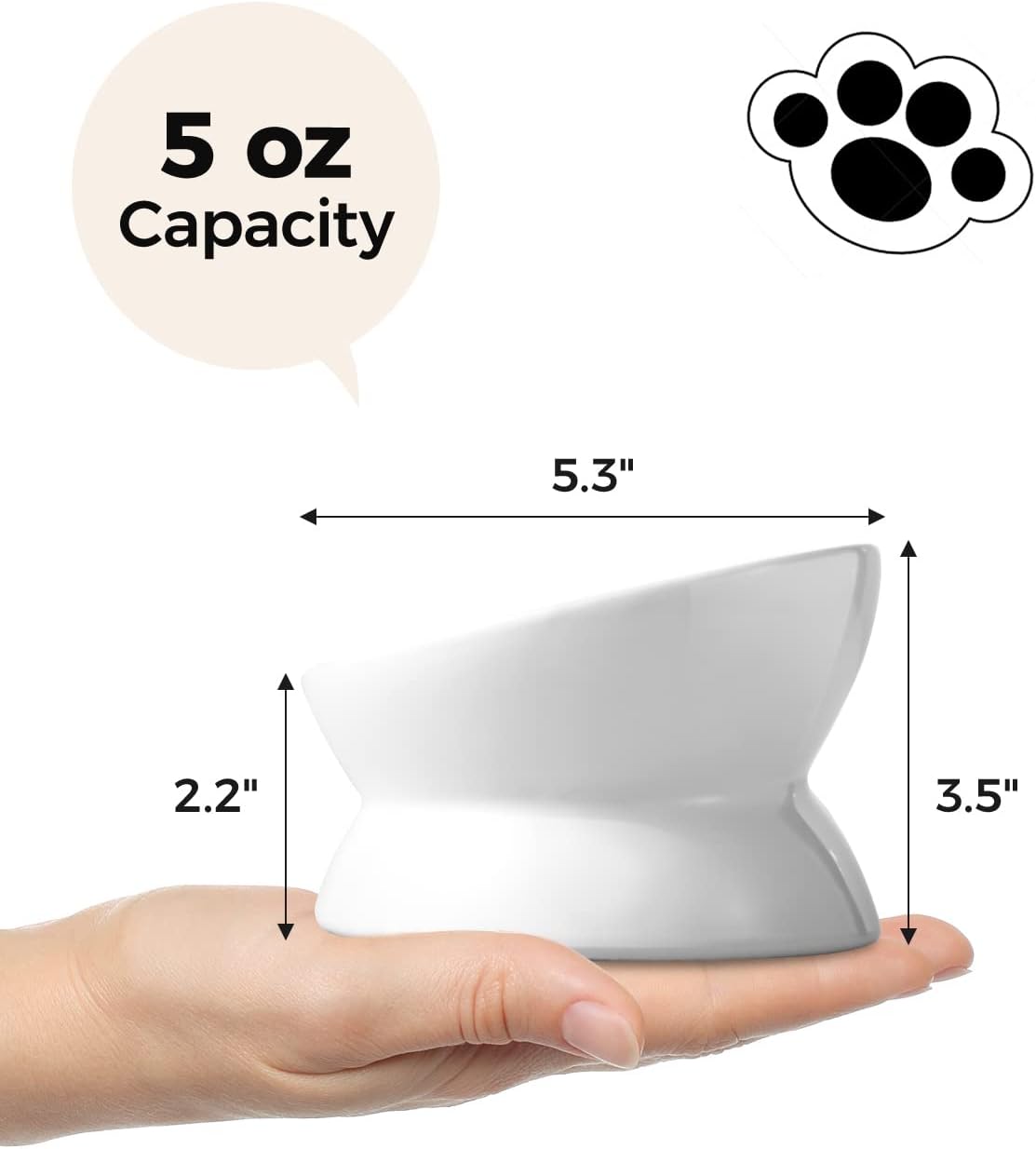 LoeJan Elevated Cat Food Bowl, 5 Oz Ceramic Raised and Tilted Water Bowl, Anti Vomiting and Protect Pets' Spines Dishes for Small Dog, Fat Faced Cat, Kitten (White, 1 Pack) : LoeJan: Pet Supplies - Image 7