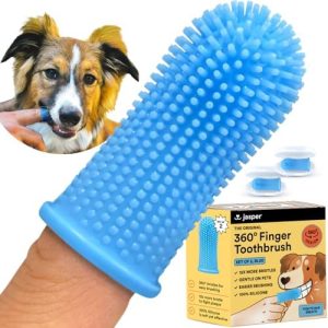 Jasper Dog Toothbrush, 360 Dog Tooth Brushing Kit, Finger Toothbrush, Cat Tooth Brush, Teeth Cleaning, Pet Tooth Brush for Small & Large Pets, Pet Toothpaste Not Included, 2-Pack Blue : Pet Supplies