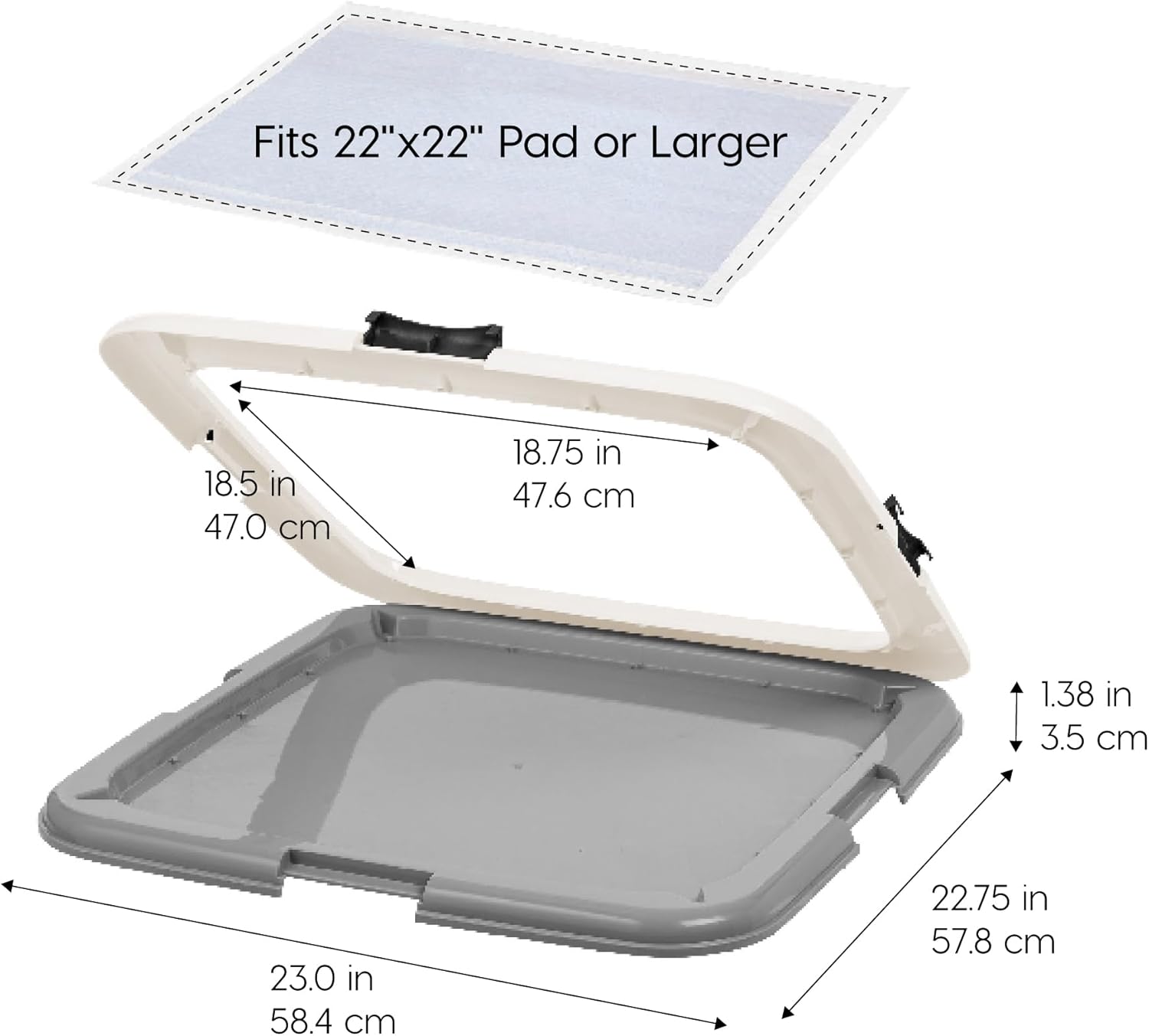 IRIS USA Pee Pad Holder - For Potty Training Regular Sized Dog & Puppy Pee Pads, Secured Latches, Non-Skid Feet, Leak Protection, Fits 22"x22" Pad or Larger, Square, Dark Gray : Pet Supplies - Image 9