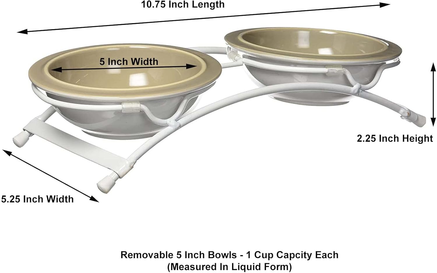 Pet Supplies PetRageous 44343 Toftees Paws Diner with Two 1-Cup Dishwasher-Safe Bowl Capacity 10.75-Inch Length 2.25-Inch Tall for Extra Small and Small Dogs and Cats, White Diner with Taupe Bowl, Brown : Pet Bowls : - Image 4