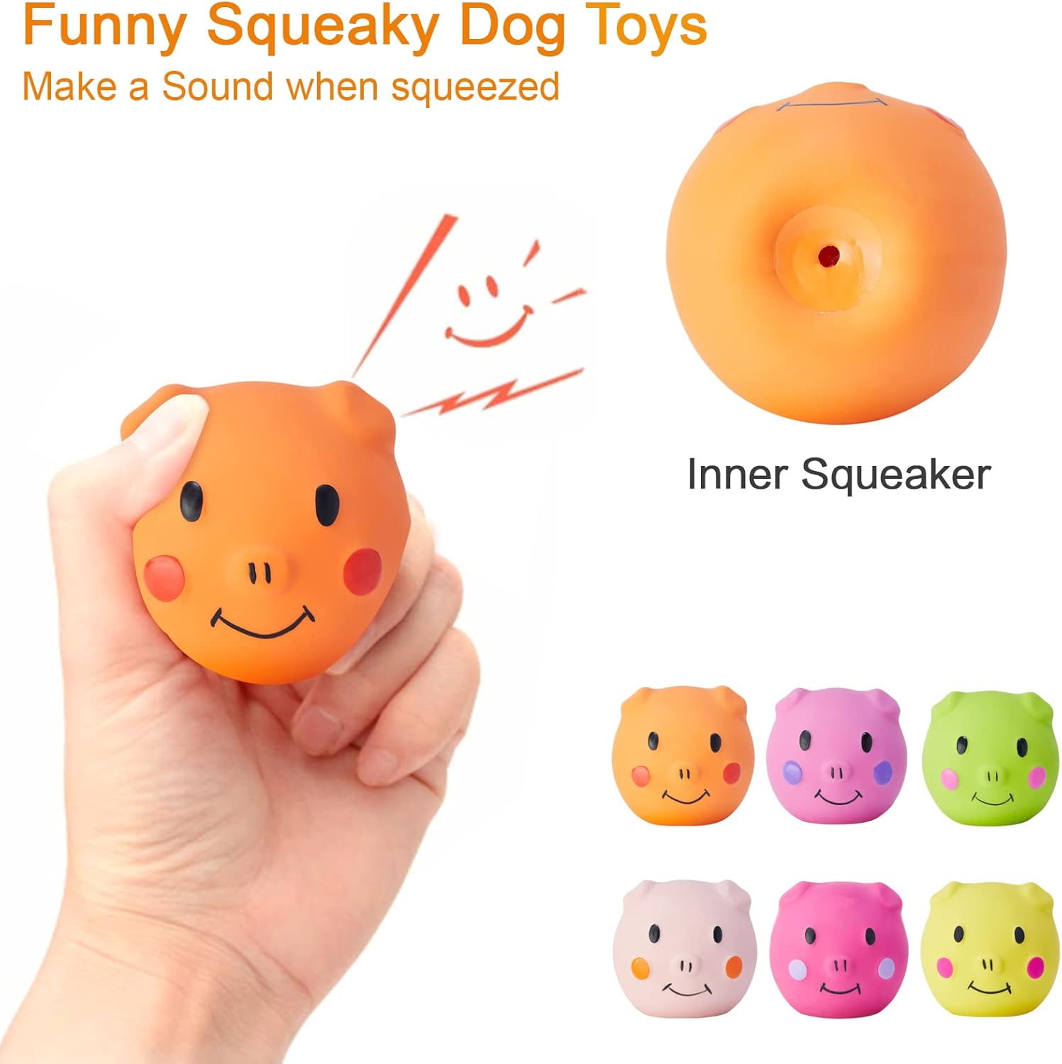 Pet Supplies Coricorsu Squeaky Dog Toy Dog Squeaky Toys Chewing Durable Teething Latex Rubber Soft Interactive Fetch Play Dog Balls with Funny Piggy Face for Puppy Small Medium Pet Dog (6PCS) : - Image 6