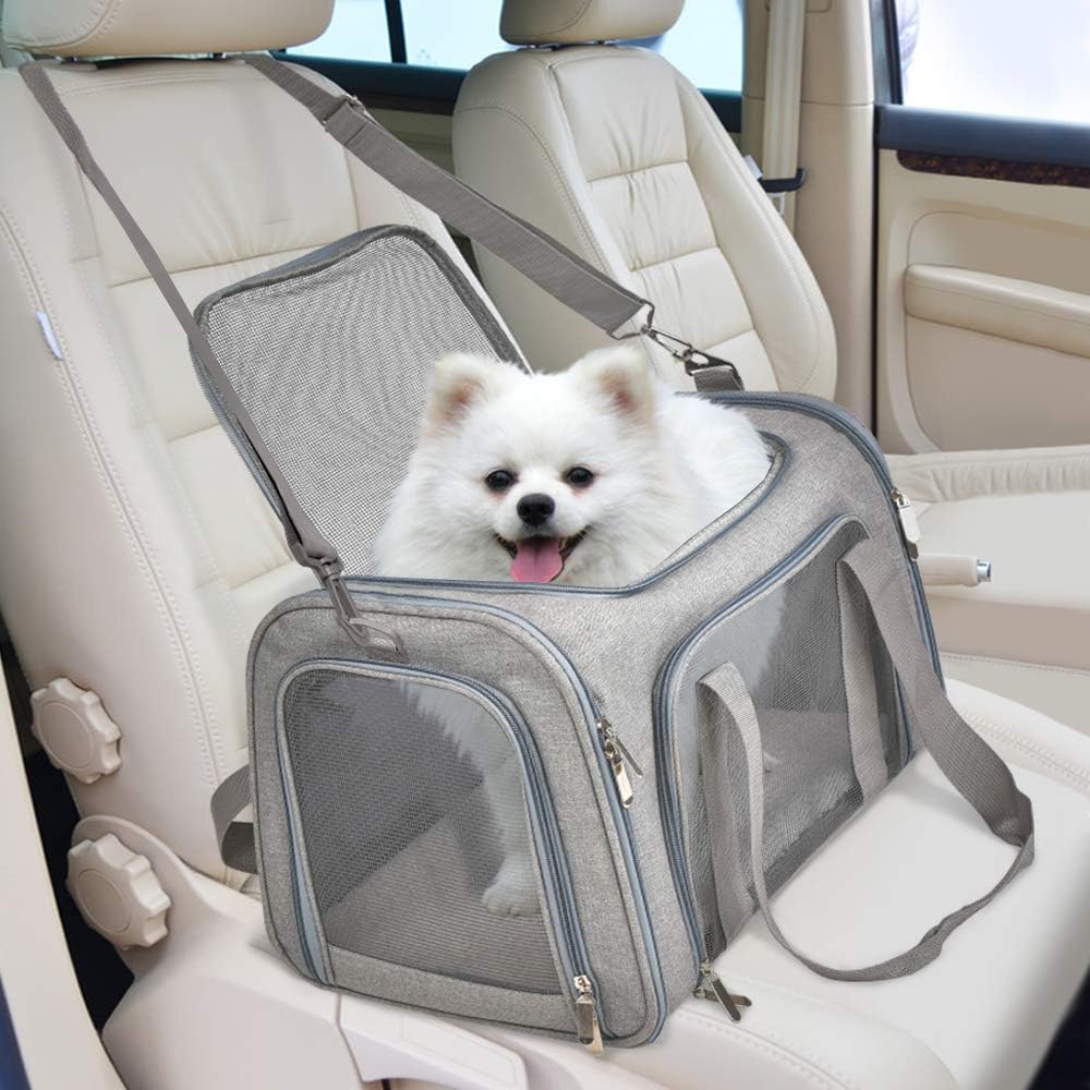 Henkelion Cat Carriers Dog Carrier Pet Carrier For Small / Medium Cats Dogs Puppies (Up To 15lbs), TSA Airline Approved Small Dog Carrier Soft Sided, Collapsible Waterproof Travel Puppy Carrier - Grey : Pet Supplies - Image 2