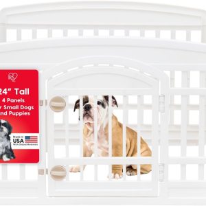 IRIS USA 24" 4-Panel Dog Playpen with Door, 35 x 35 x 24, Puppy Playpen, Dog Play Pen Indoors, Pet Fence, Puppies/Small Dogs, White : Pet Supplies