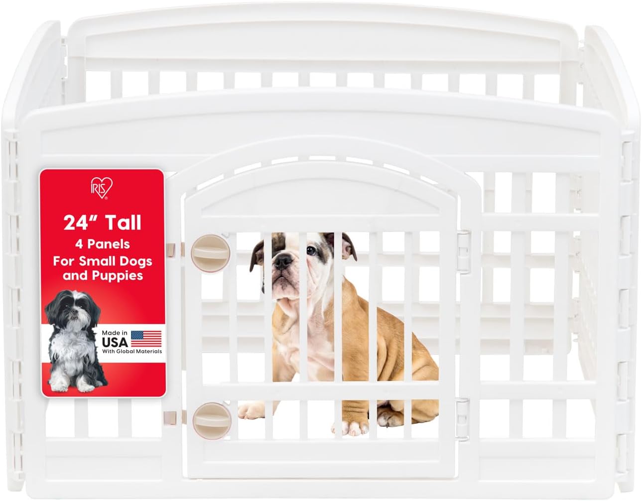 IRIS USA 24" 4-Panel Dog Playpen with Door, 35 x 35 x 24, Puppy Playpen, Dog Play Pen Indoors, Pet Fence, Puppies/Small Dogs, White : Pet Supplies