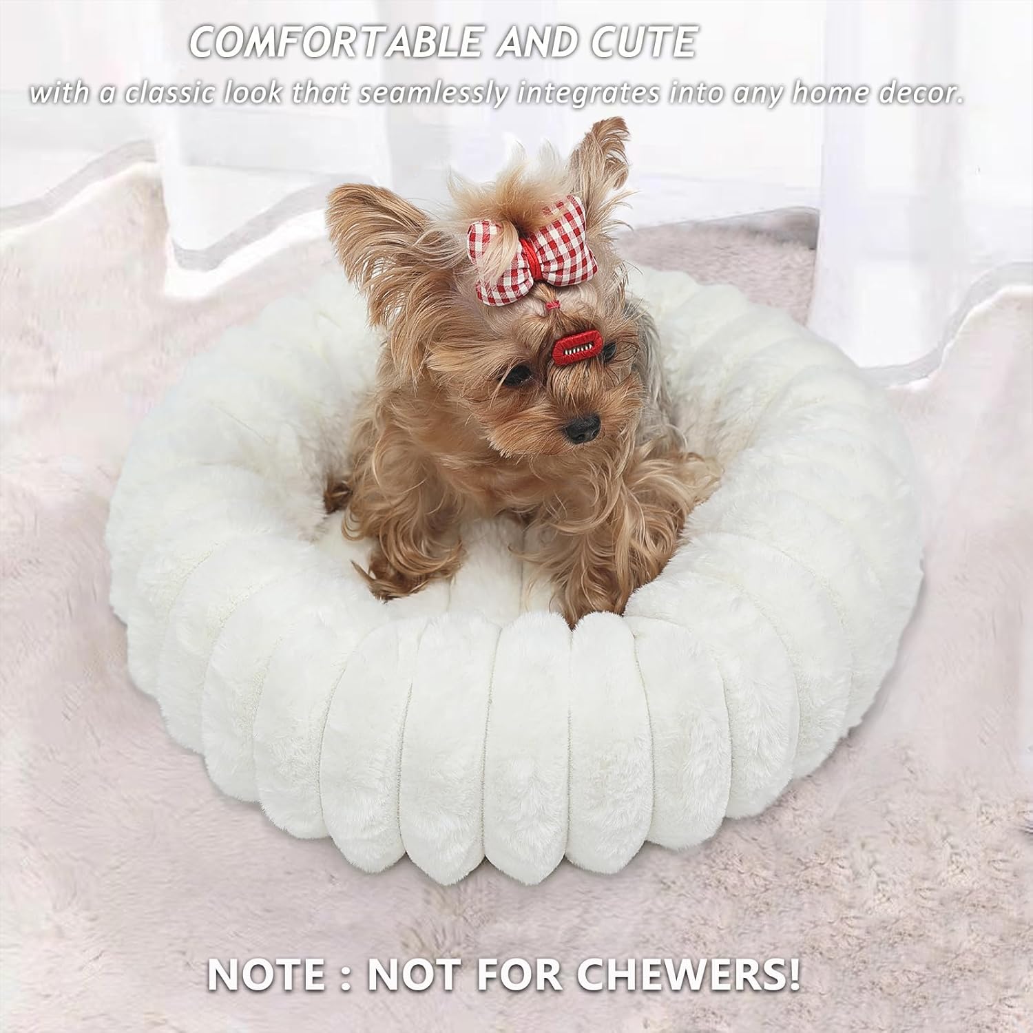 Tiny Dog Bed for Small Dogs and Cats – 16 Inch Donut Washable Soft Comfort Indoor Extra Small Pet Bed,Calming Anti-Anxiety Non-Slip Fluffy Plush Faux Fur Round Puppy Beds Fits Up to 5 lbs Pets,Cream : Pet Supplies - Image 6