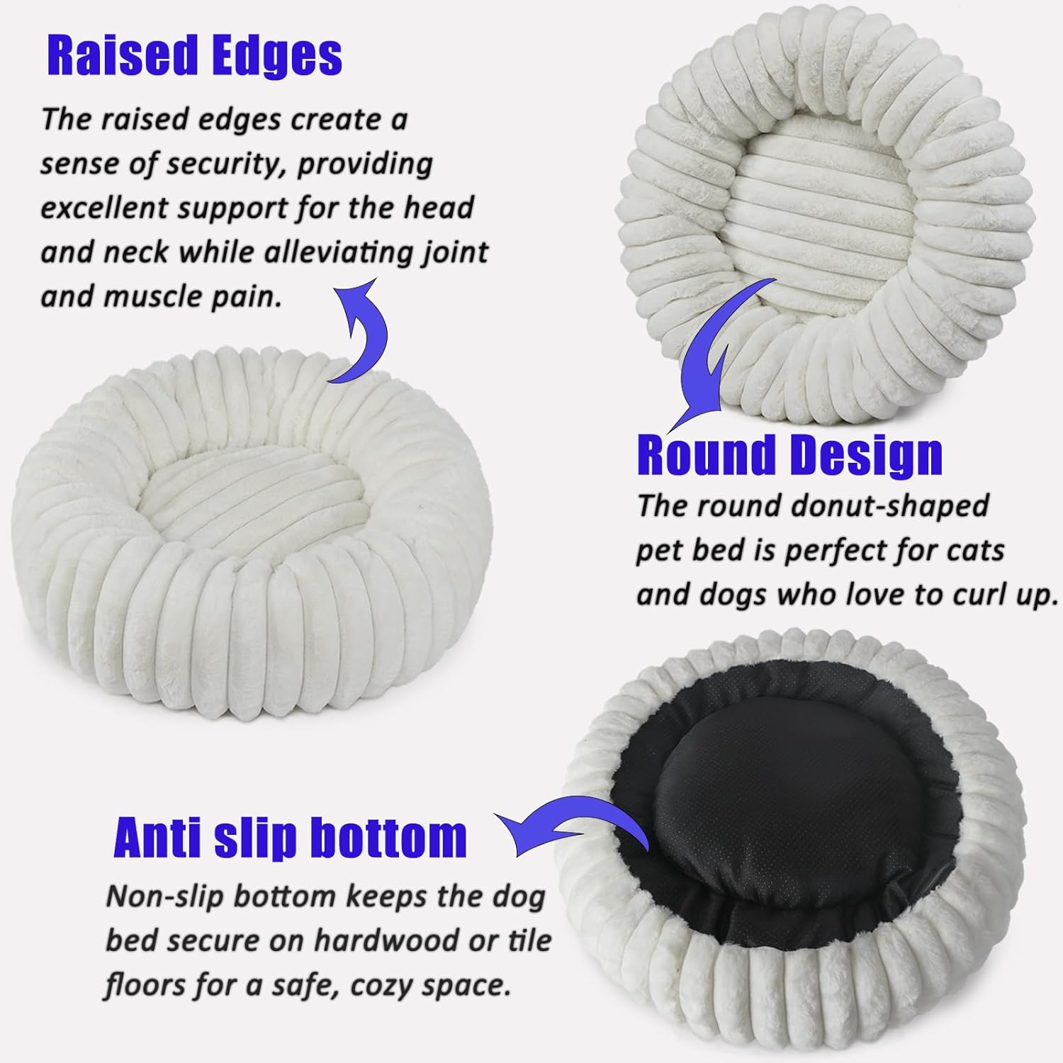 Tiny Dog Bed for Small Dogs and Cats – 16 Inch Donut Washable Soft Comfort Indoor Extra Small Pet Bed,Calming Anti-Anxiety Non-Slip Fluffy Plush Faux Fur Round Puppy Beds Fits Up to 5 lbs Pets,Cream : Pet Supplies - Image 2