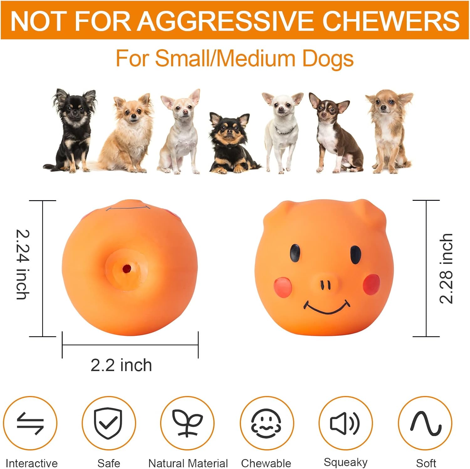Pet Supplies Coricorsu Squeaky Dog Toy Dog Squeaky Toys Chewing Durable Teething Latex Rubber Soft Interactive Fetch Play Dog Balls with Funny Piggy Face for Puppy Small Medium Pet Dog (6PCS) : - Image 4