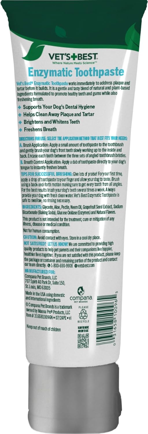 Vet’s Best Enzymatic Dog Toothpaste – Vet Formulated Dental Gel for Teeth Cleaning, Fresh Breath, Tartar Control, Plaque Remover & Oral Hygiene for Dogs, 3.5 oz : Pet Dental Care Supplies : Pet Supplies - Image 5