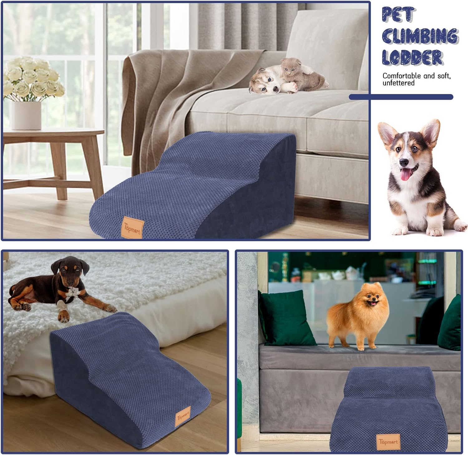 Topmart High Density Extended Foam Dog Ramp&Steps 2 Tiers,11.8" High,Non-Slip Dog Stairs,Soft Foam Pet Ladder with Waterproof Cover,Best for Injured,Older Cats,Pets with Joint Pain : Pet Supplies - Image 6