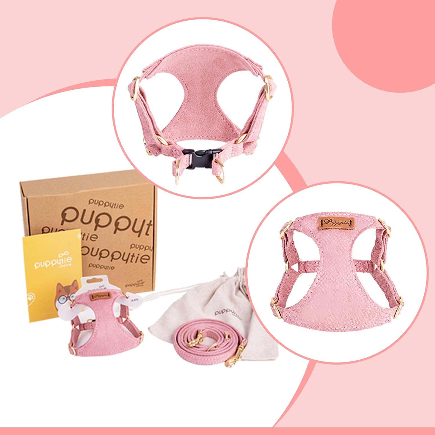 Puppytie No Pull Small Dog Harness with Multifunction Dog Leash, Lightweight Soft Adjustable No Choke Escape Proof Pet Harness Vest, Pink : Pet Supplies - Image 3