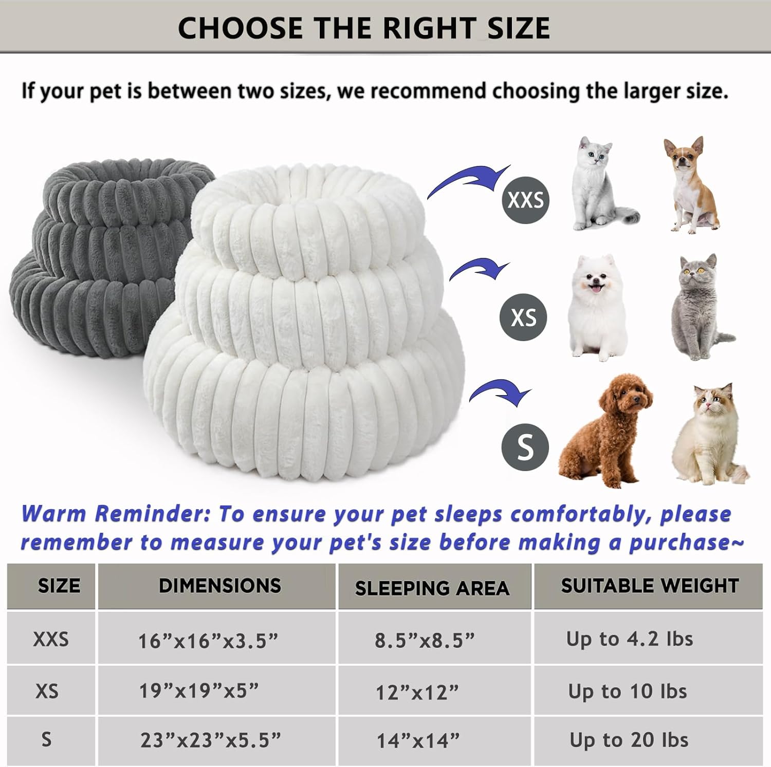 Tiny Dog Bed for Small Dogs and Cats – 16 Inch Donut Washable Soft Comfort Indoor Extra Small Pet Bed,Calming Anti-Anxiety Non-Slip Fluffy Plush Faux Fur Round Puppy Beds Fits Up to 5 lbs Pets,Cream : Pet Supplies - Image 5