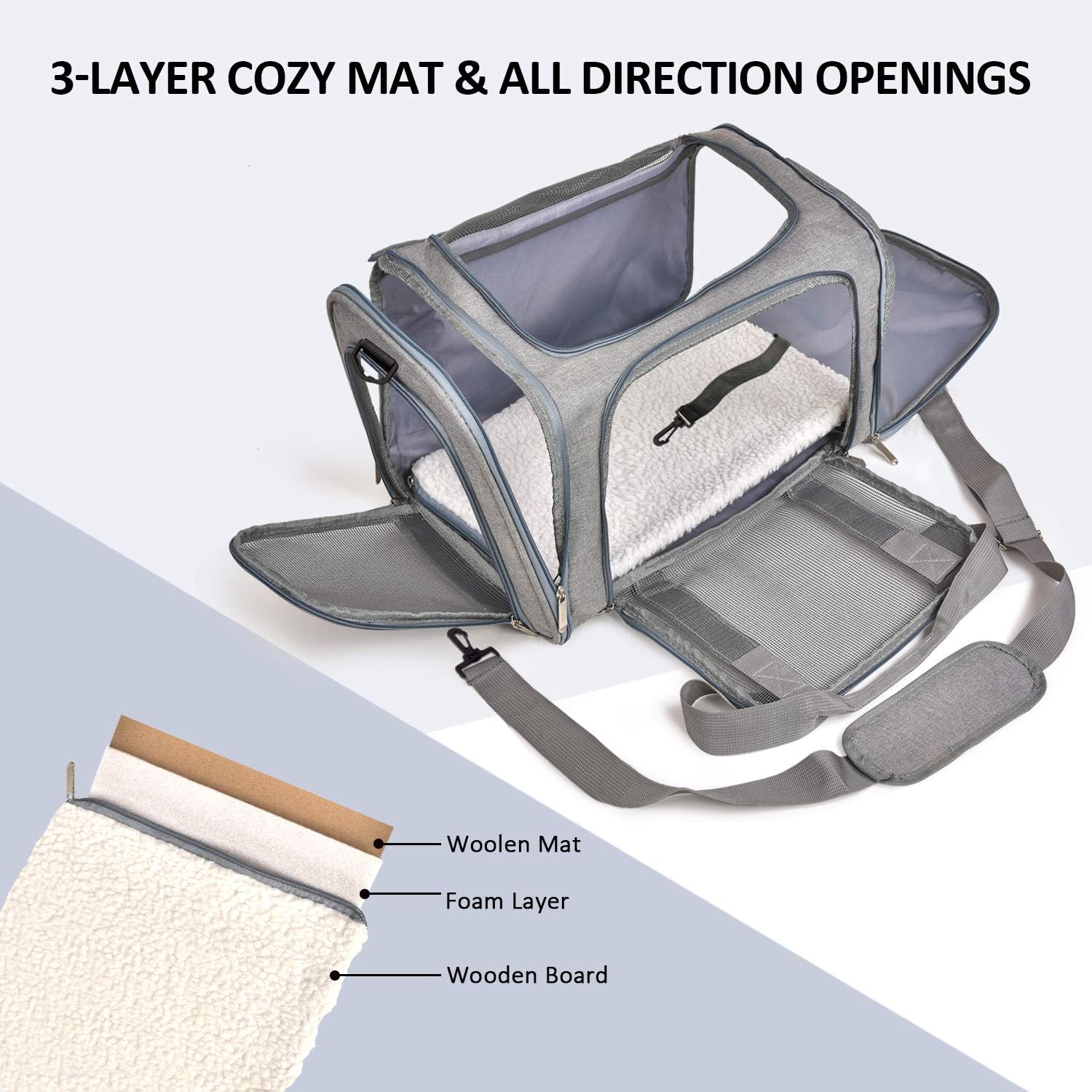 Henkelion Cat Carriers Dog Carrier Pet Carrier For Small / Medium Cats Dogs Puppies (Up To 15lbs), TSA Airline Approved Small Dog Carrier Soft Sided, Collapsible Waterproof Travel Puppy Carrier - Grey : Pet Supplies - Image 6