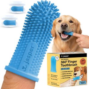 Jasper Dog Toothbrush, 360 Dog Tooth Brushing Kit, Finger Toothbrush, Cat Tooth Brush, Teeth Cleaning, Pet Tooth Brush for Small & Large Pets, Pet Toothpaste Not Included, 2-Pack Blue : Pet Supplies