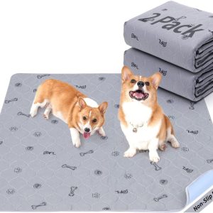 Washable Pee Pads for Dogs, 2Pack Puppy Pads Washable with Bone Print,Absorbent Reusable Whelping Pads Non-Slip Dog Mats for Floor Protector, Couch Cover, Crate, Potty Training 31x36