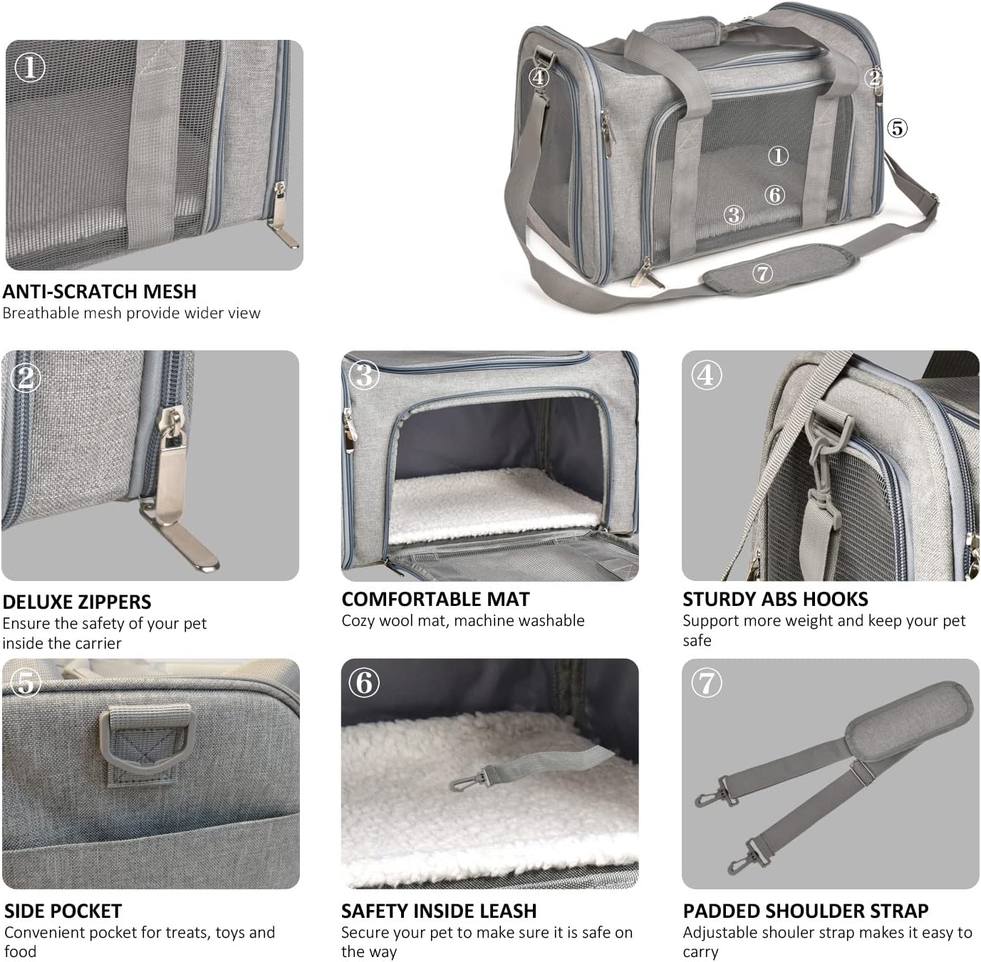 Henkelion Cat Carriers Dog Carrier Pet Carrier For Small / Medium Cats Dogs Puppies (Up To 15lbs), TSA Airline Approved Small Dog Carrier Soft Sided, Collapsible Waterproof Travel Puppy Carrier - Grey : Pet Supplies - Image 4