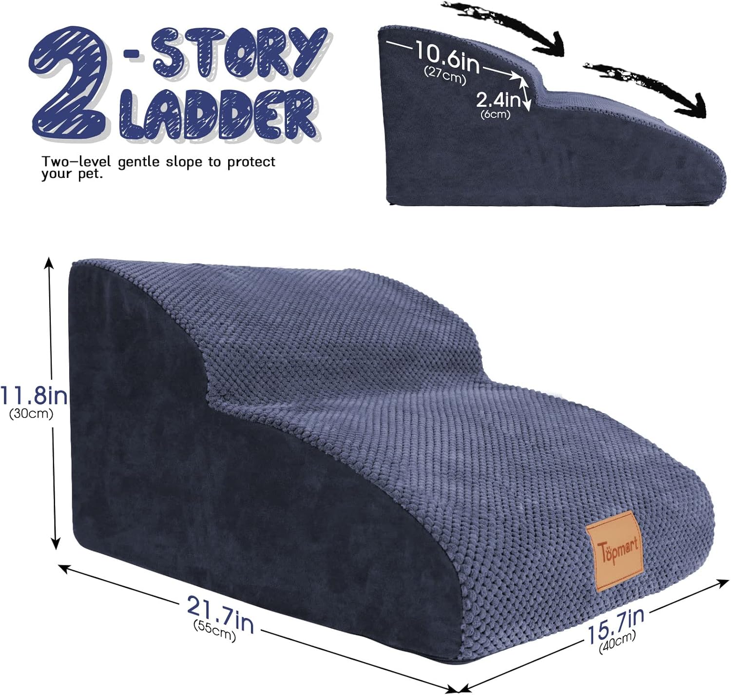 Topmart High Density Extended Foam Dog Ramp&Steps 2 Tiers,11.8" High,Non-Slip Dog Stairs,Soft Foam Pet Ladder with Waterproof Cover,Best for Injured,Older Cats,Pets with Joint Pain : Pet Supplies - Image 4