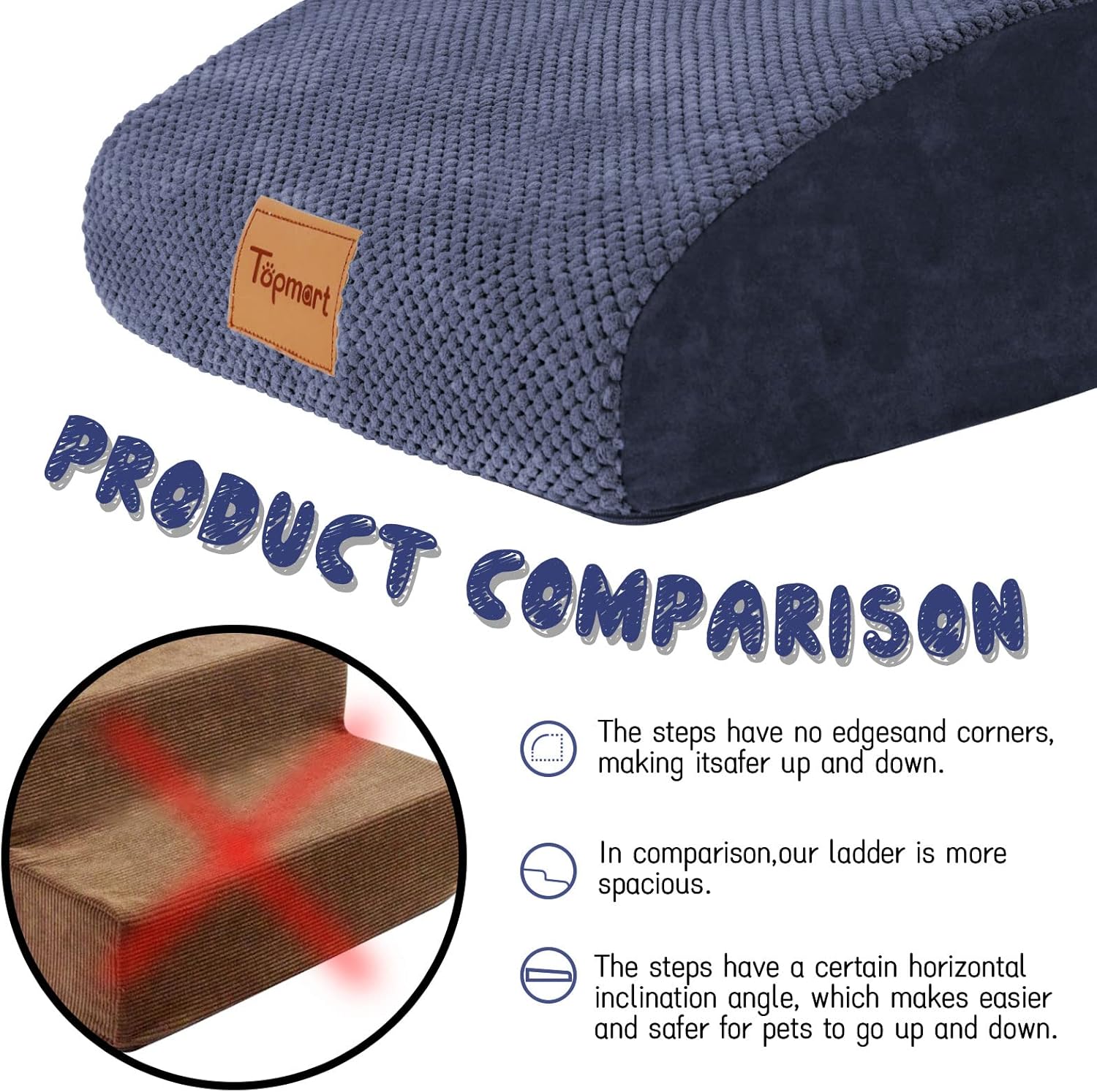 Topmart High Density Extended Foam Dog Ramp&Steps 2 Tiers,11.8" High,Non-Slip Dog Stairs,Soft Foam Pet Ladder with Waterproof Cover,Best for Injured,Older Cats,Pets with Joint Pain : Pet Supplies - Image 7