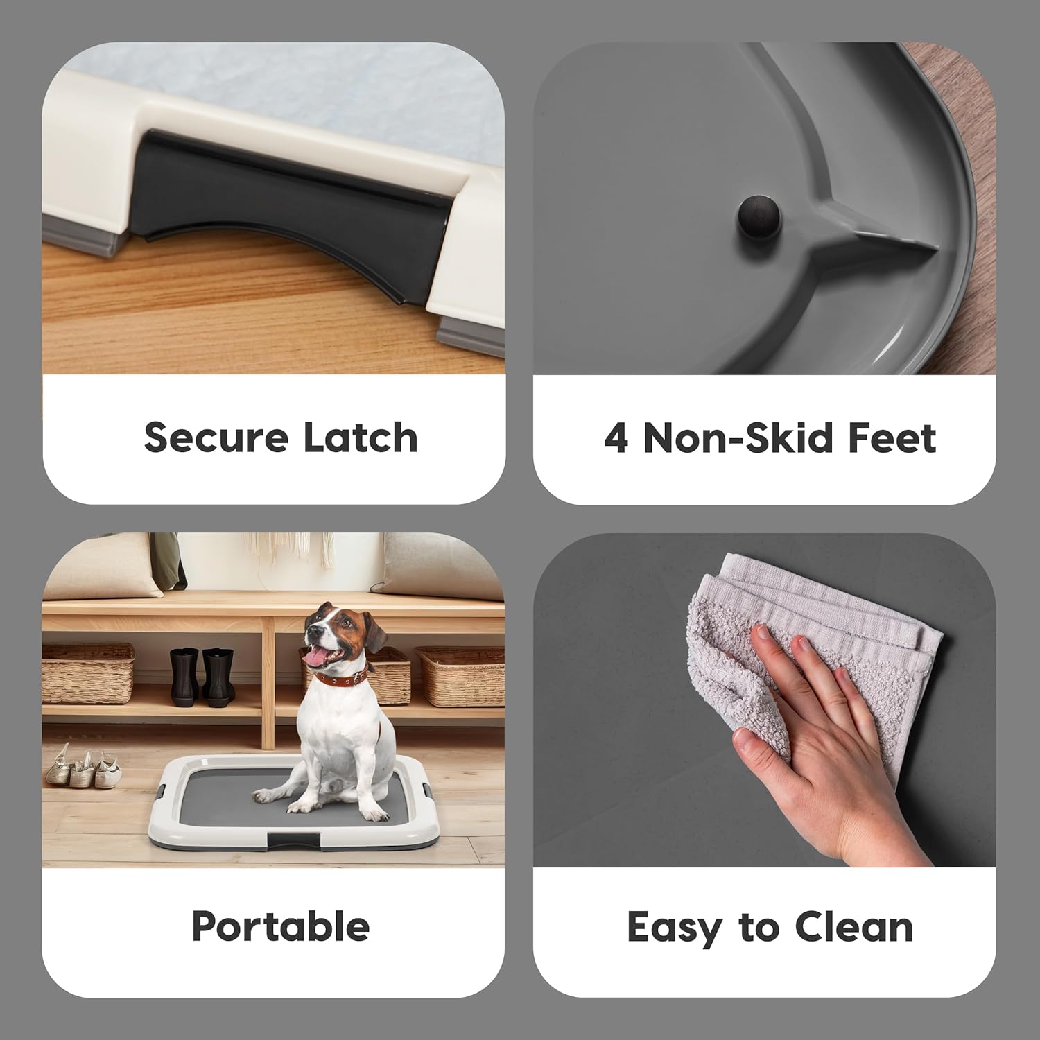 IRIS USA Pee Pad Holder - For Potty Training Regular Sized Dog & Puppy Pee Pads, Secured Latches, Non-Skid Feet, Leak Protection, Fits 22"x22" Pad or Larger, Square, Dark Gray : Pet Supplies - Image 2