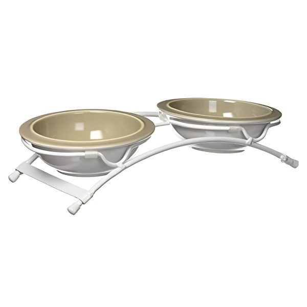 Pet Supplies  PetRageous 44343 Toftees Paws Diner with Two 1-Cup Dishwasher-Safe Bowl Capacity 10.75-Inch Length 2.25-Inch Tall for Extra Small and Small Dogs and Cats, White Diner with Taupe Bowl, Brown : Pet Bowls :