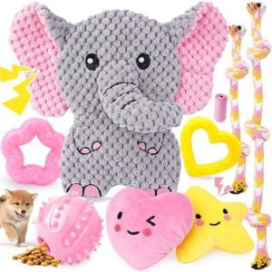 Pet Supplies  XIUGOAL Pink Puppy Toys - 9 Pack Puppy Chew Toys for Teething, Enrichment Dog Toys for Small Dogs to Keep Them Busy, Squeaky Plush Toy for Boredom :