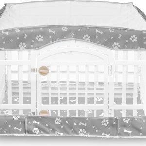 2 Pack Dog Playpen Cover and Bottom Pad Fits for 36 Inch 4 Panels Pet Playpen, Dog Crate Pad Puppy Play Pen Cover, Hoop and Loop Design (Note: Playpen Not Included). -Gray : Pet Supplies