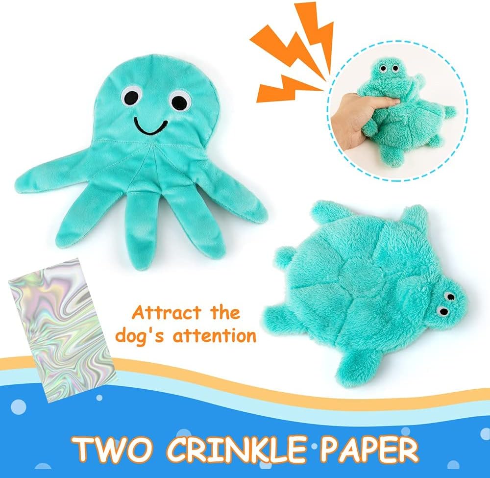 Pet Supplies AWOOF No Stuffing Crinkle Squeaky Plush Dog Toys - Cute Animal Themed for Small to Large Dogs & Puppies - Bulk 5 Pack : - Image 5