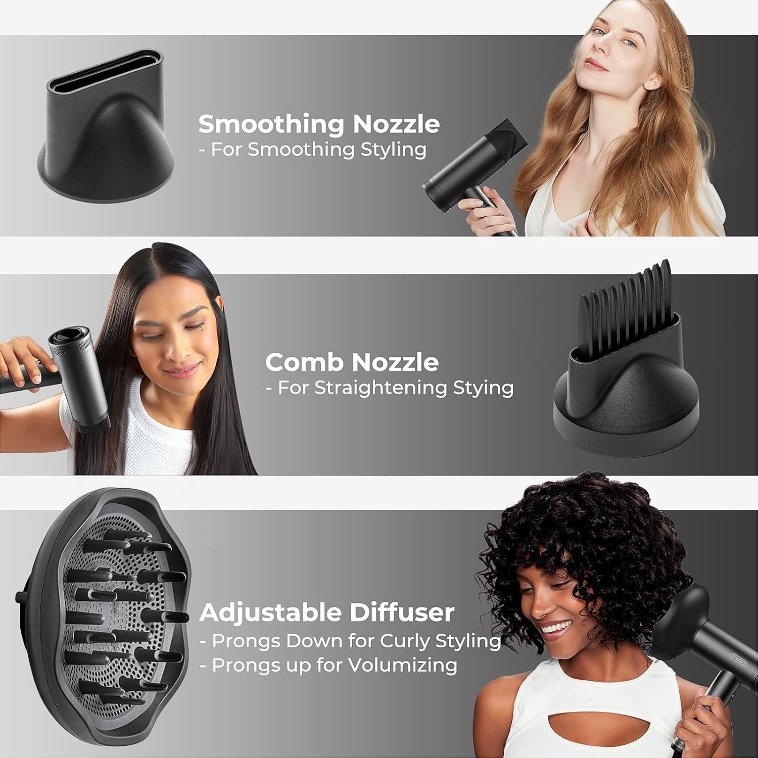 TYMO Hair Dryer with Diffuser for Women - 1500W Professional High Speed Blow Dryer with Comb, 110,000RPM Fast Dry, 200 Million Ionic Hairdryer, 4 Temps & 3 Speeds, 8 Ft Cord for Salon, Graphite : Beauty & Personal Care - Image 8