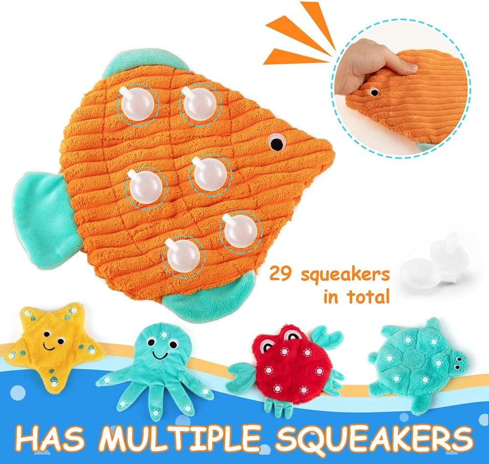 Pet Supplies AWOOF No Stuffing Crinkle Squeaky Plush Dog Toys - Cute Animal Themed for Small to Large Dogs & Puppies - Bulk 5 Pack : - Image 3