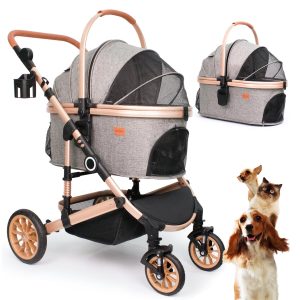 Pet Stroller with 4 Wheels, Foldable Pet Travel Carrier for Small/Medium Dogs Cats up to 50lbs, Detachble Portable Pet Bag, Storage Basket, Car Seat 3 in 1 Multifunctional (Grey) : Pet Supplies