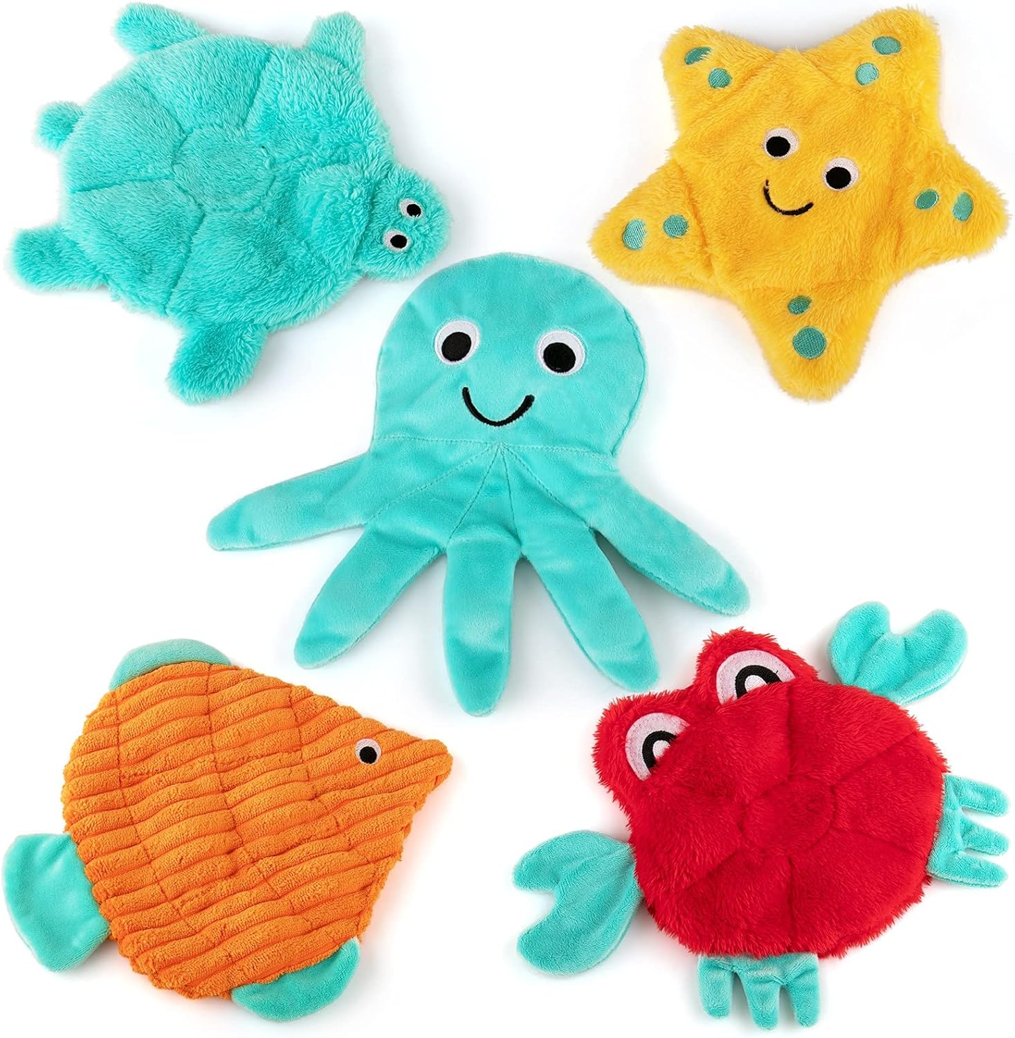 Pet Supplies AWOOF No Stuffing Crinkle Squeaky Plush Dog Toys - Cute Animal Themed for Small to Large Dogs & Puppies - Bulk 5 Pack :