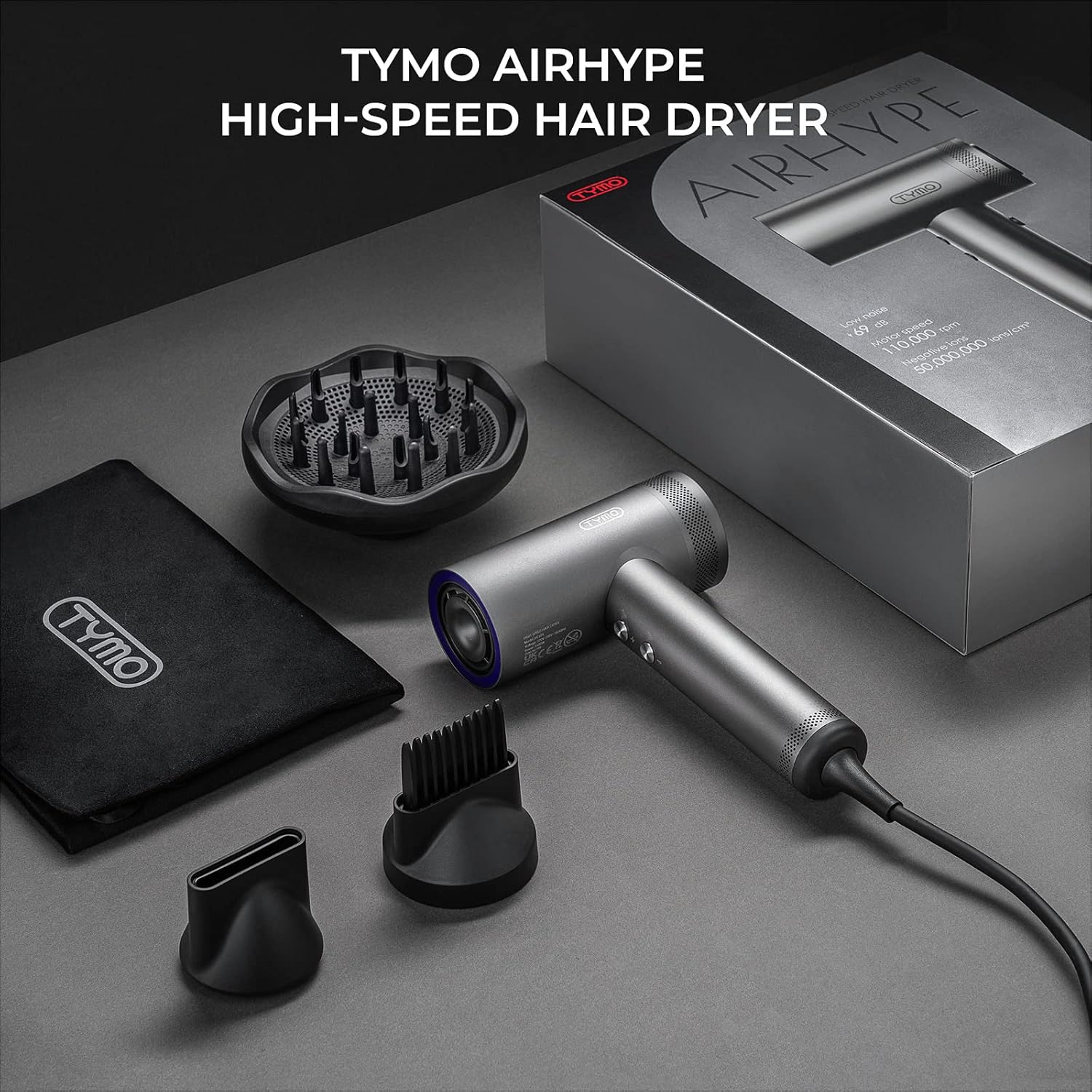TYMO Hair Dryer with Diffuser for Women - 1500W Professional High Speed Blow Dryer with Comb, 110,000RPM Fast Dry, 200 Million Ionic Hairdryer, 4 Temps & 3 Speeds, 8 Ft Cord for Salon, Graphite : Beauty & Personal Care - Image 3