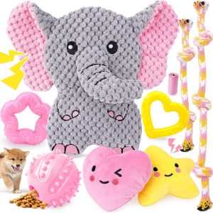 Pet Supplies  XIUGOAL Pink Puppy Toys - 9 Pack Puppy Chew Toys for Teething, Enrichment Dog Toys for Small Dogs to Keep Them Busy, Squeaky Plush Toy for Boredom :