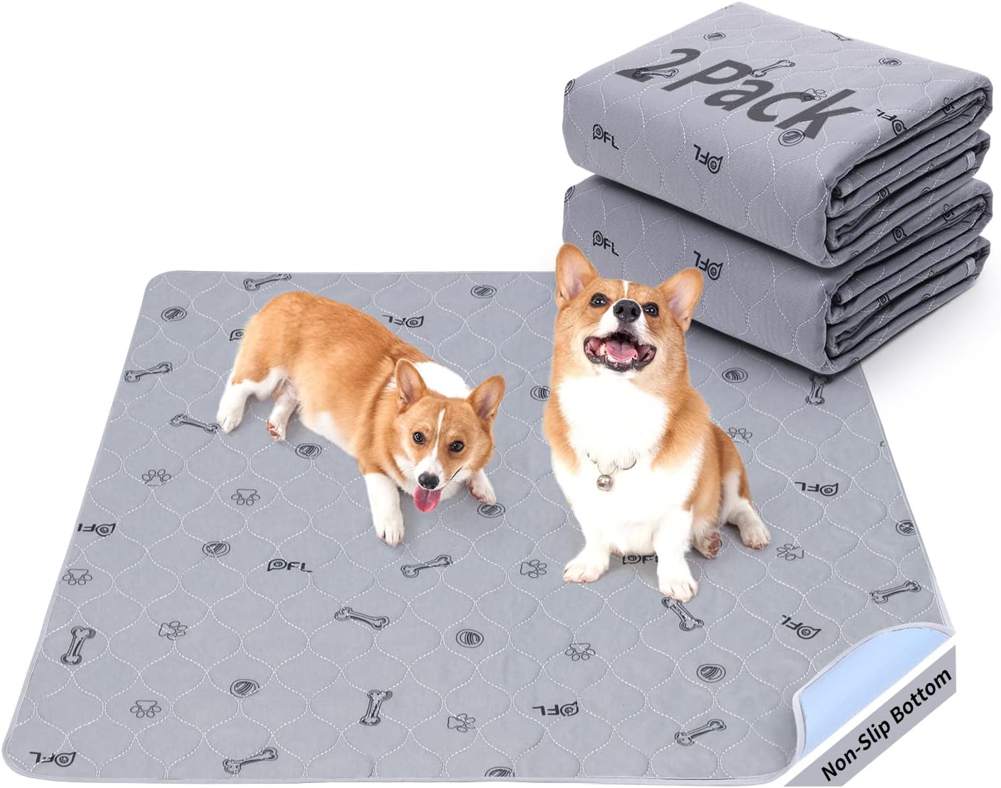 Corgis on gray dog mat, non-slip.